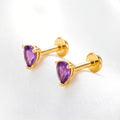 February Pear Cut Birthstone Stud Earrings - Gold Plated Sterling Silver with Amethyst-Tone Zircon