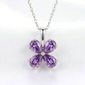 February Pear Cut Birthstone Clover Pendant Necklace - Sterling Silver with Amethyst-Tone Zircon