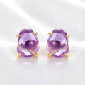 February Birthstone Stud Earrings - Gold Plated Sterling Silver with Amethyst-Tone Zircon