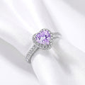 February Heart Cut Birthstone Halo Ring - Sterling Silver with Amethyst-Tone Zircon
