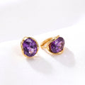 February Oval Cut Birthstone Huggie Earrings - Gold Plated Sterling Silver with Amethyst-Tone Zircon