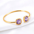 February Cushion Cut Birthstone Open Bangle - Gold PVD Stainless Steel with Amethyst-Tone Zircon