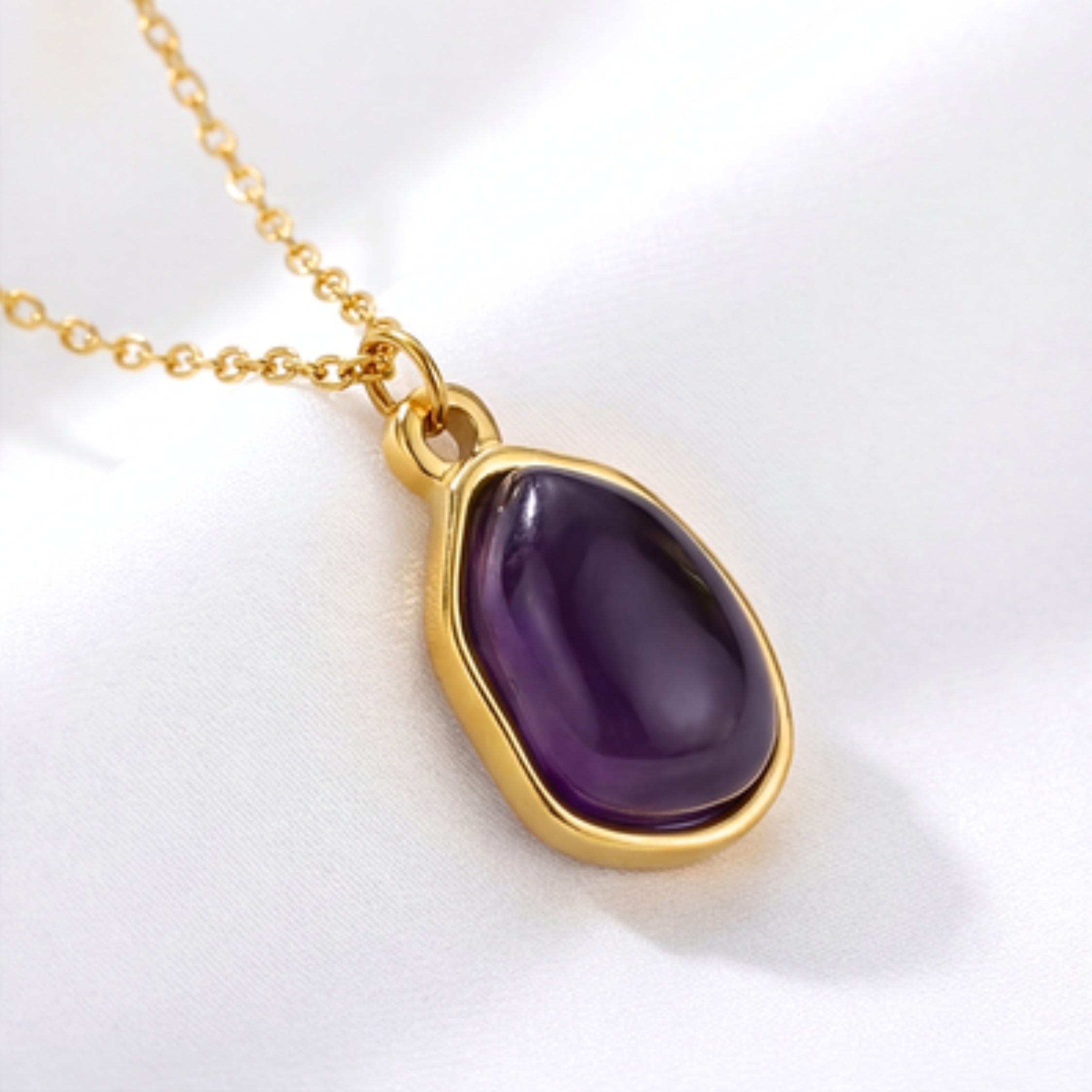 Organic Birthstone Pendant Necklace - Gold PVD Stainless Steel with Zircon