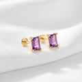 February Emerald Cut Birthstone Stud Earrings - Gold Plated Sterling Silver with Amethyst-Tone Zircon