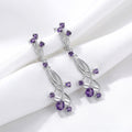 February Birthstone Floral Vine Drop Earrings - Sterling Silver with Amethyst-Tone Zircon