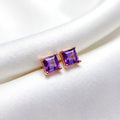 February Princess Cut Birthstone Stud Earrings - Rose Gold Plated Sterling Silver with Amethyst-Tone Zircon