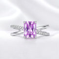 February Birthstone Emerald Cut Ring - Sterling Silver With Amethyst-Tone Zircon