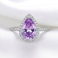 February Pear Cut Birthstone Halo Ring - Sterling Silver with Amethyst-Tone Zircon