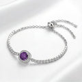 February Cushion Cut Birthstone Halo Bracelet - Sterling Silver with Amethyst-Tone Zircon
