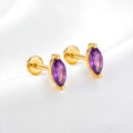 February Marquise Cut Birthstone Stud Earrings - Gold Plated Sterling Silver with Amethyst-Tone Zircon