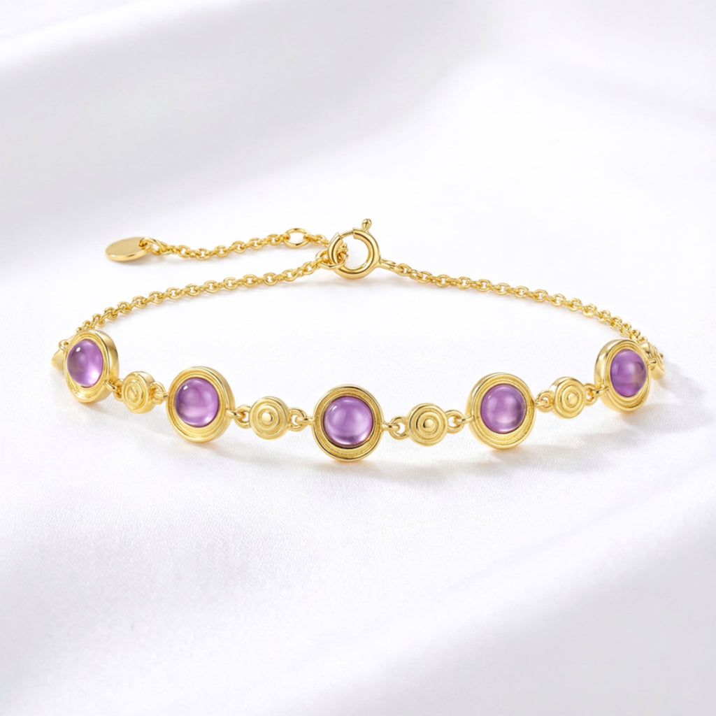 February Round Amethyst-Tone Station Bracelet - Gold Plated Sterling Silver