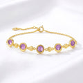 February Round Amethyst-Tone Station Bracelet - Gold Plated Sterling Silver