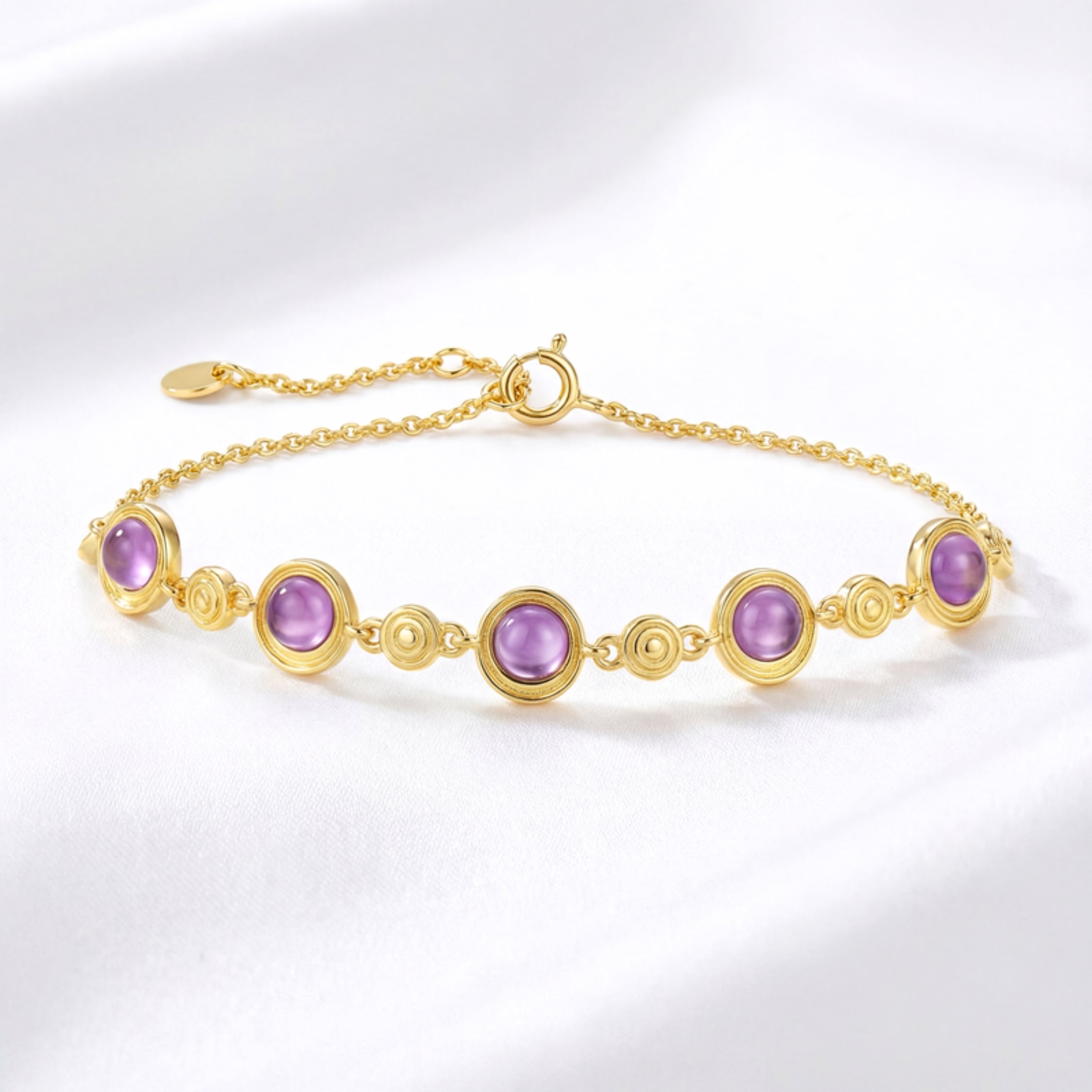 February Round Amethyst-Tone Station Bracelet - Gold Plated Sterling Silver