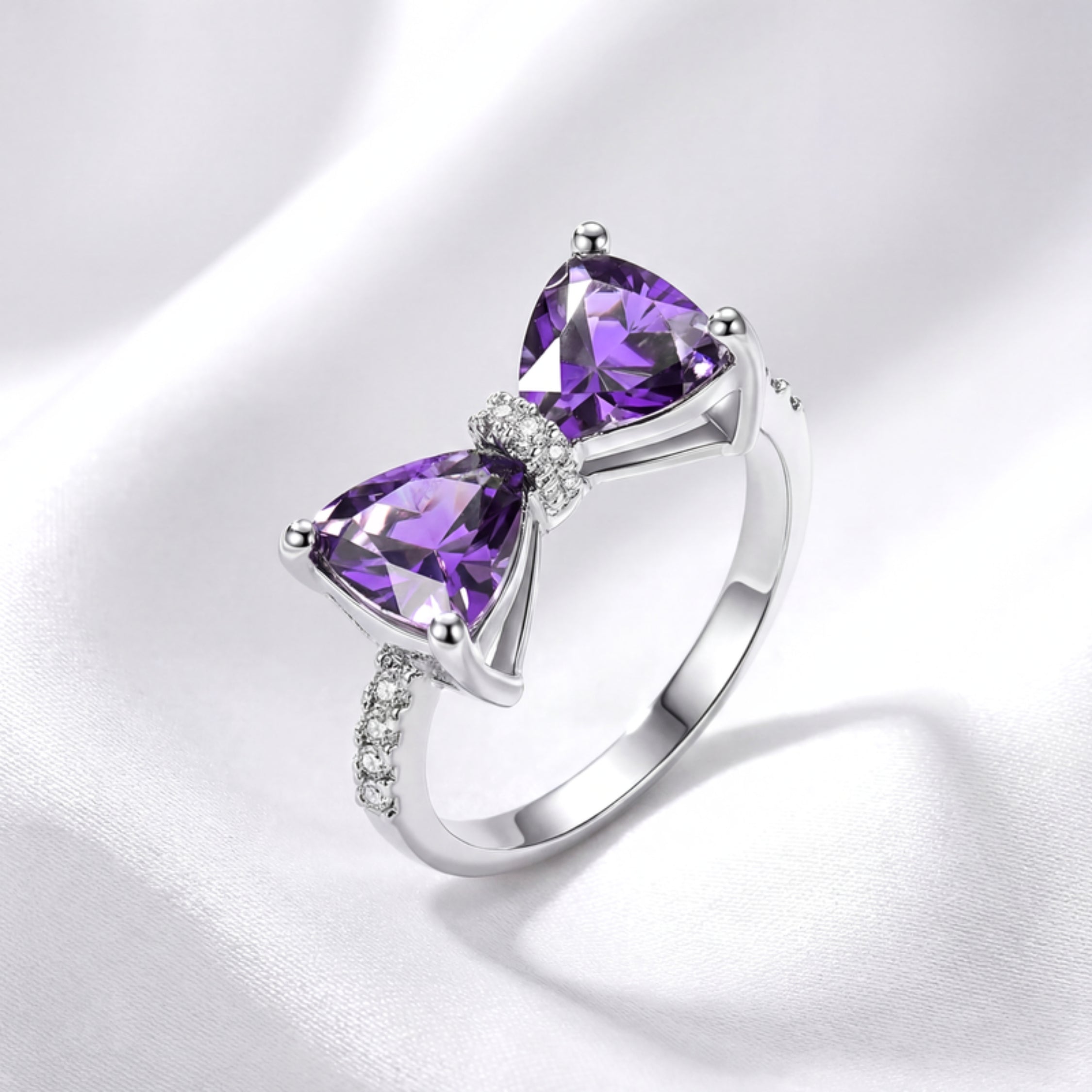 February Trillion Cut Birthstone Ring - Sterling Silver with Amethyst-Tone Zircon