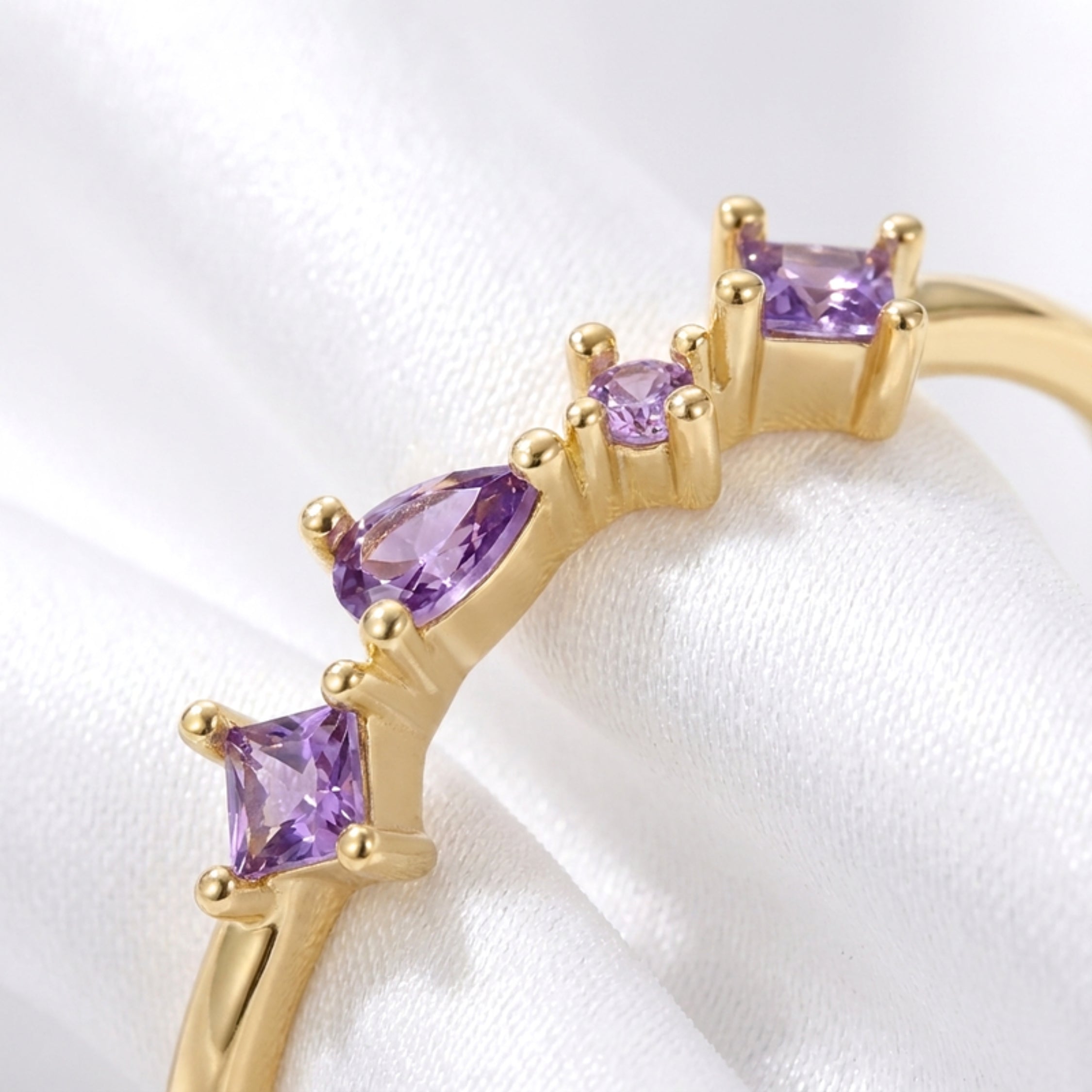 February Birthstone Cluster Ring - Gold Plated Sterling Silver with Amethyst-Tone Zircon