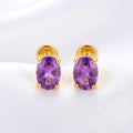 February Oval Cut Birthstone Stud Earrings - Gold Plated Sterling Silver with Amethyst-Tone Zircon