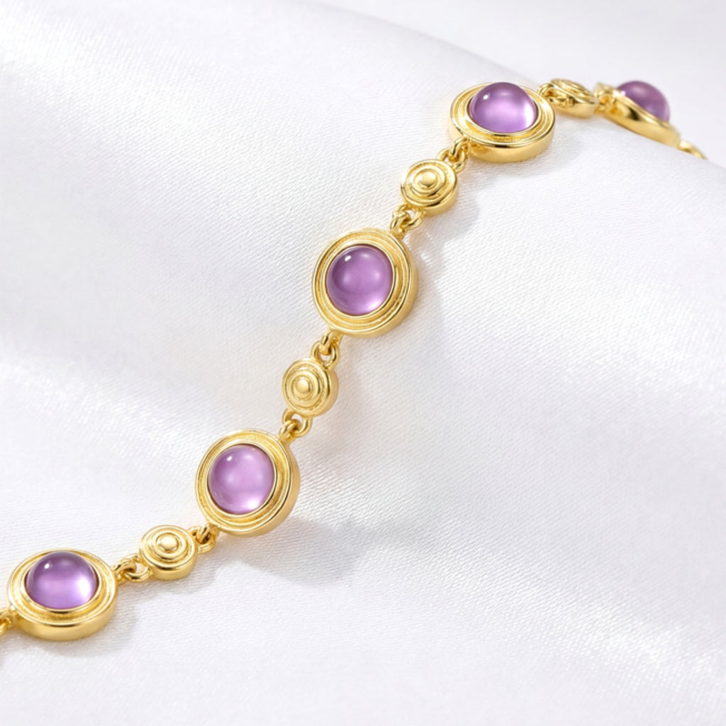 February Round Amethyst-Tone Station Bracelet - Gold Plated Sterling Silver