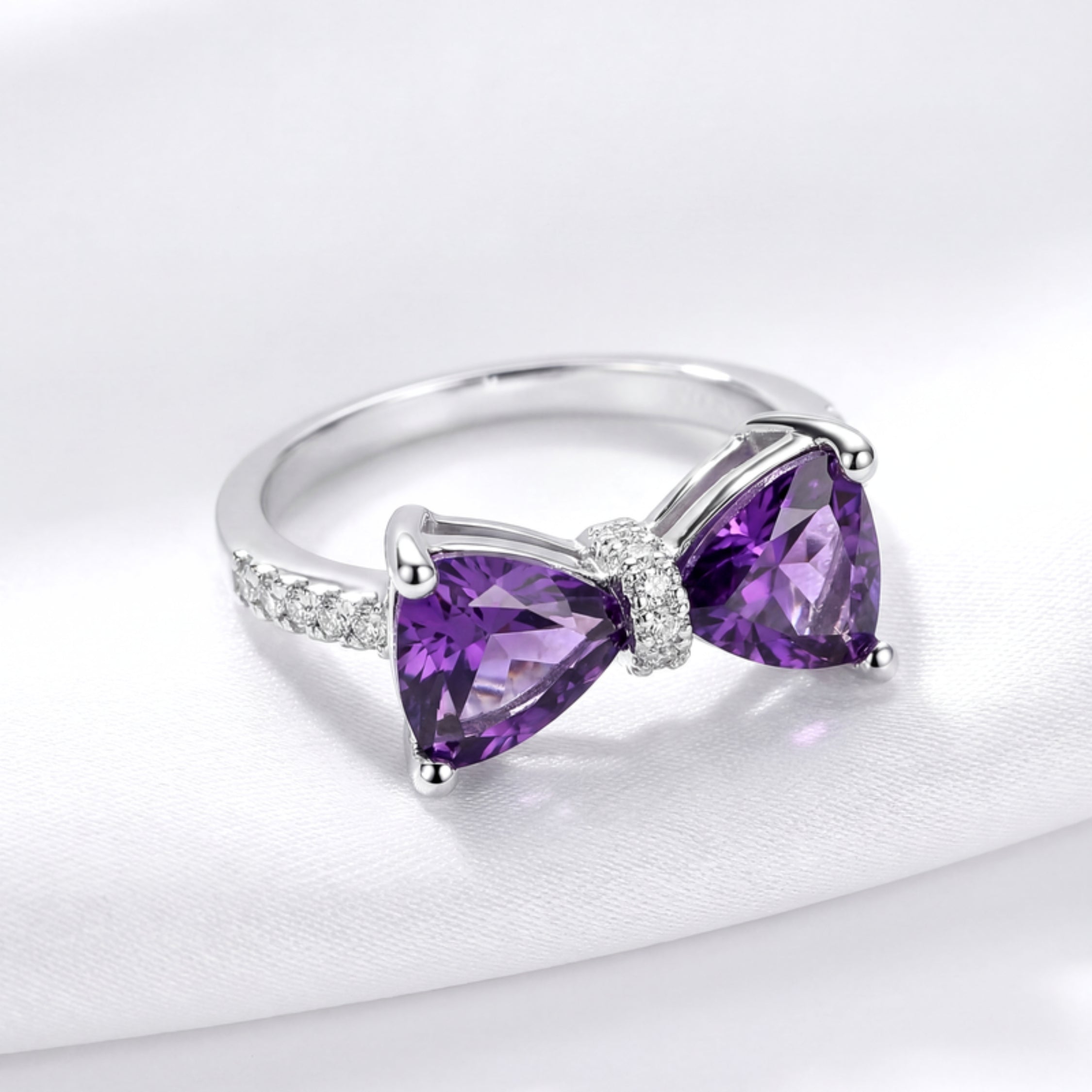 February Trillion Cut Birthstone Ring - Sterling Silver with Amethyst-Tone Zircon