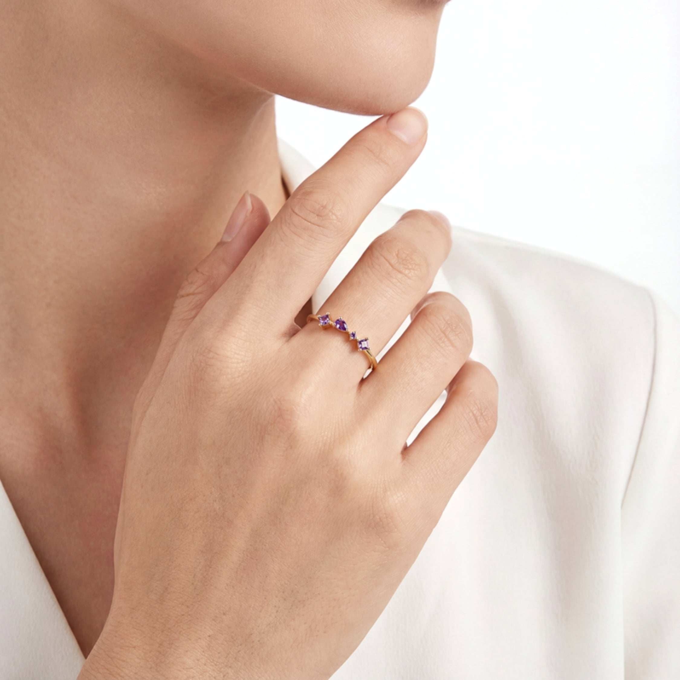 February Birthstone Cluster Ring - Gold Plated Sterling Silver with Amethyst-Tone Zircon