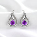 February Round Cut Birthstone Wing Earrings - Sterling Silver with Amethyst-Tone Zircon