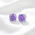 February Round Cut Birthstone Stud Earrings - Sterling Silver with Amethyst-Tone Zircon